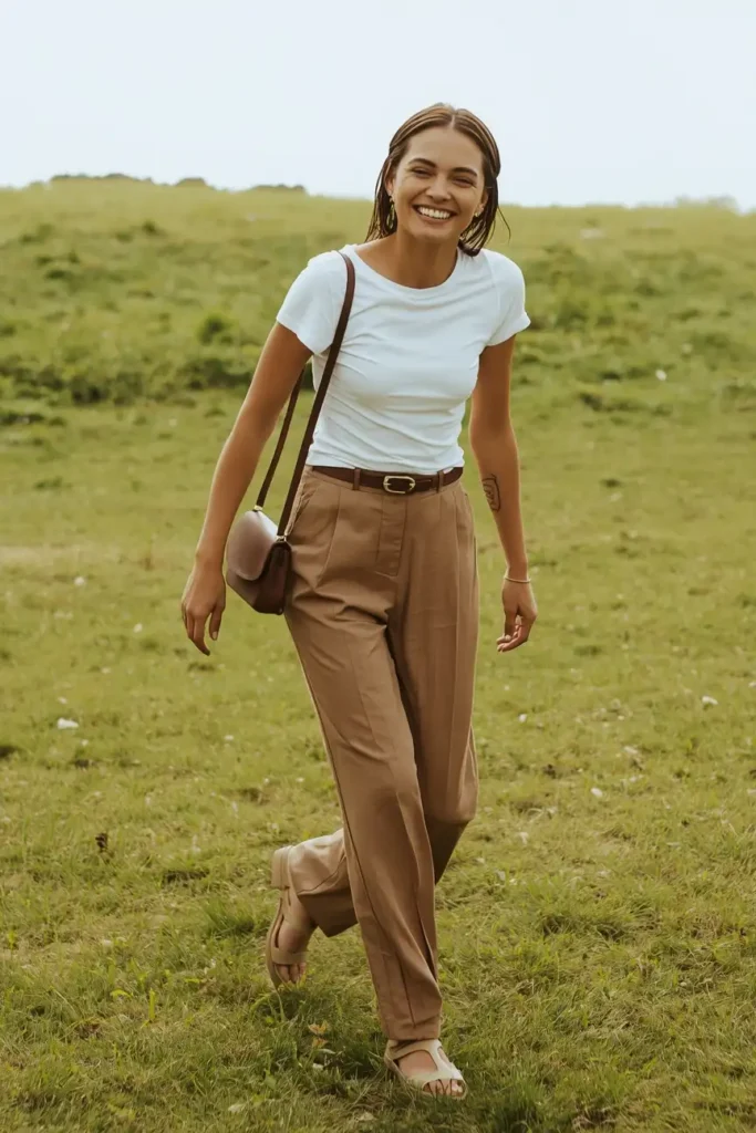 Relaxed Wide-Leg Trousers and a Tucked-In Tee