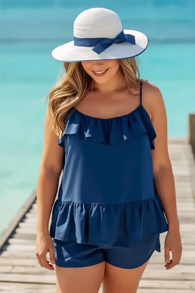 Ruffled Tankini Set with Matching Shorts