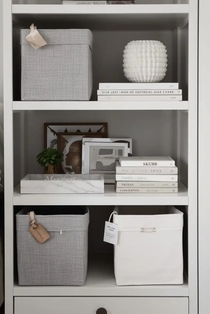 SKUBB Storage Boxes Styled Inside Open Shelving
