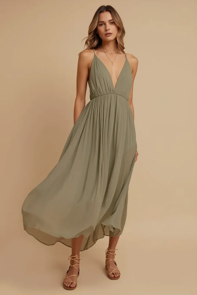 Sage Green Chiffon Maxi Dress