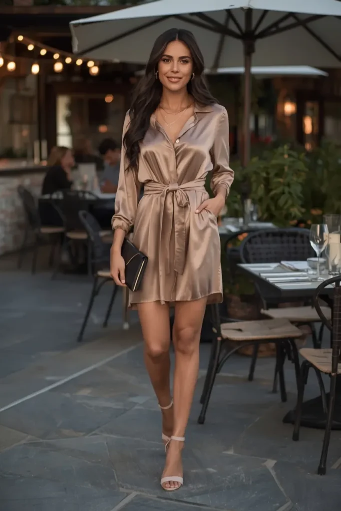 Satin Shirt Dress With Belt