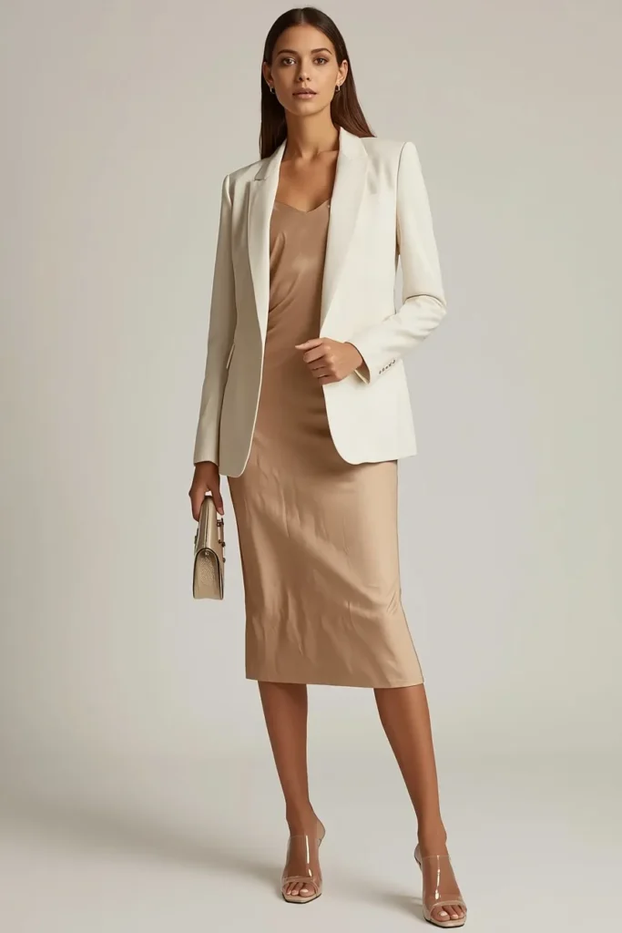 Satin Slip Dress with a Fitted Blazer