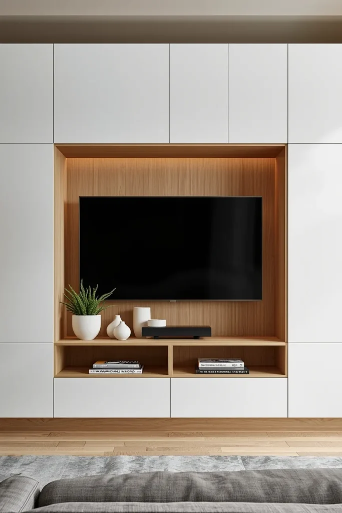 Scandi-Style TV Wall Unit With White and Light Oak Finish