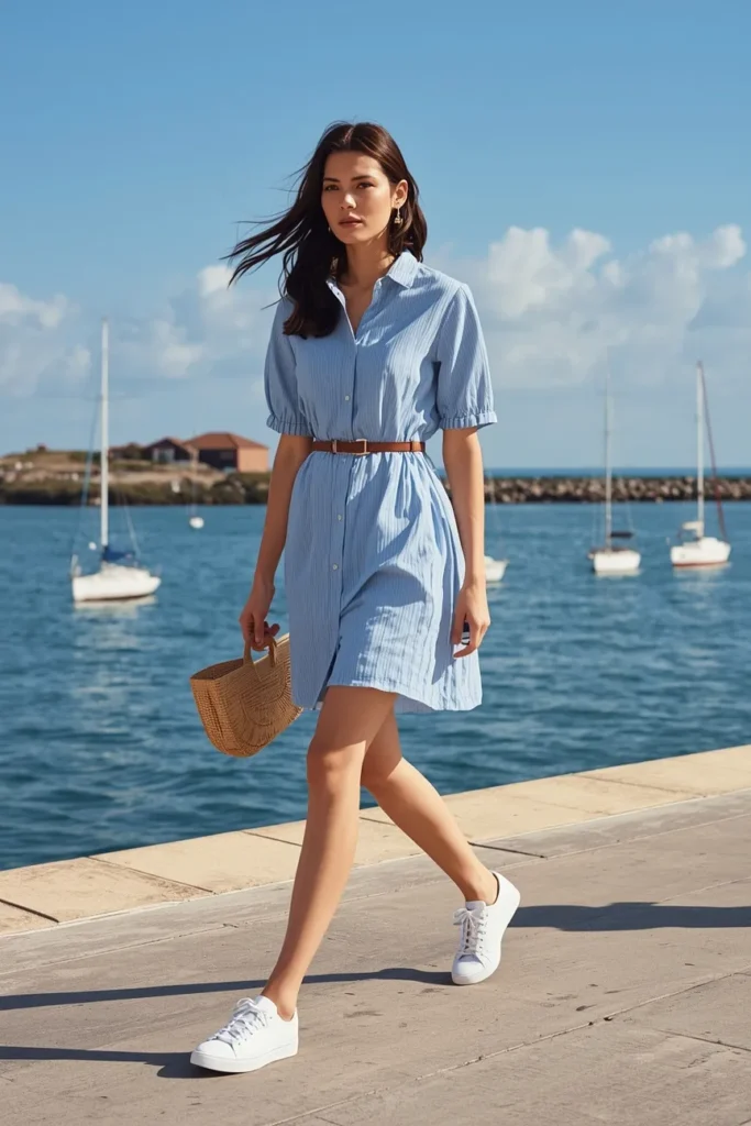 Seersucker Button-Down Shirt Dress