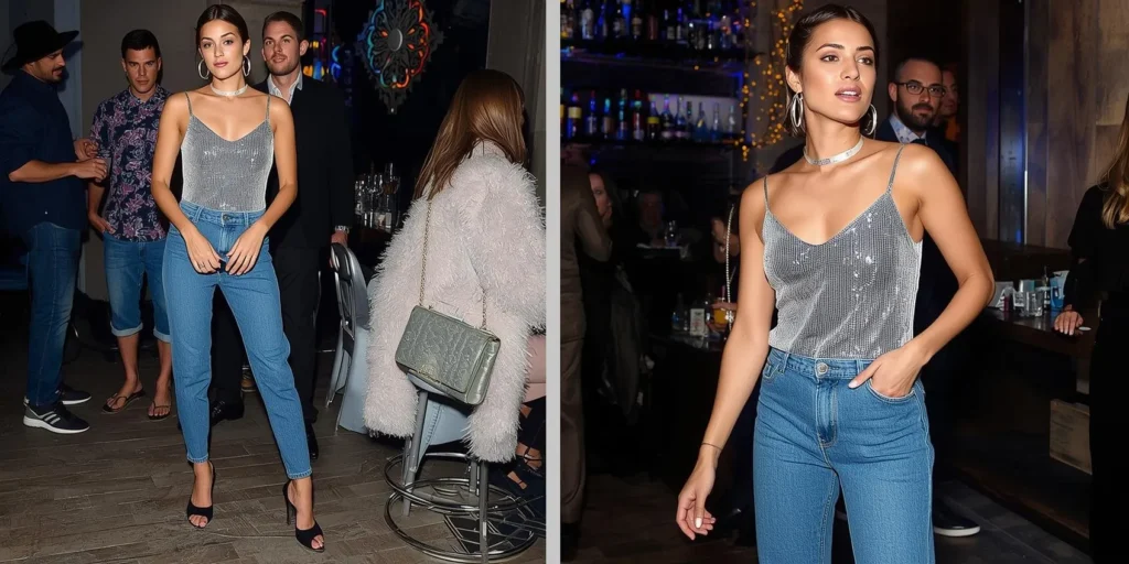 Sequin Top With Straight-Leg Jeans