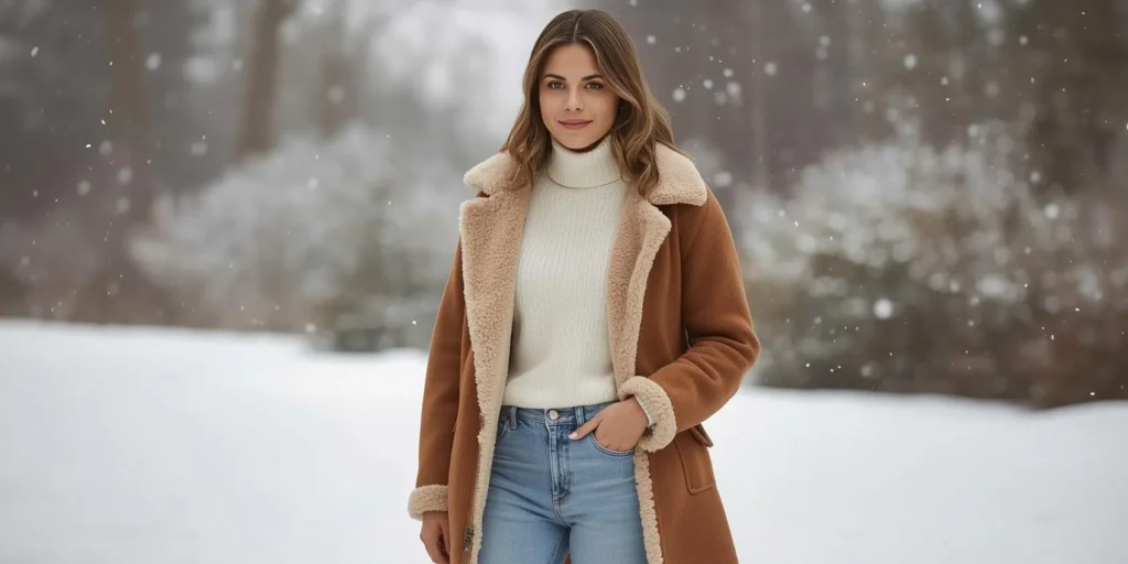 Shearling Jacket with Mom Jeans