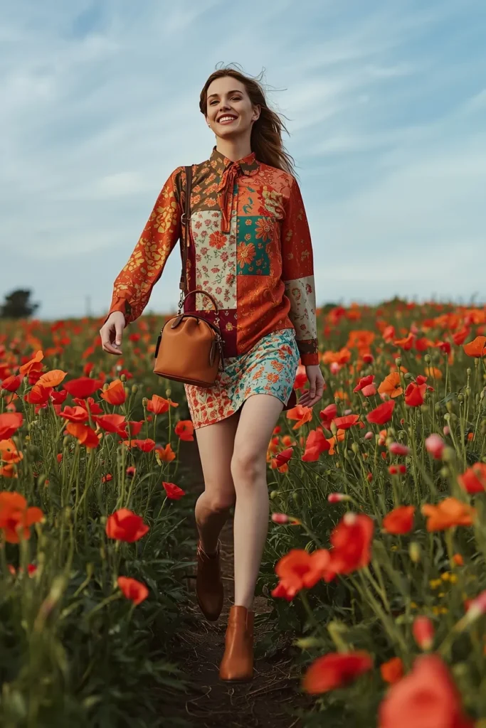 Short Floral Patchwork Dress