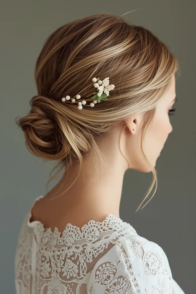 Side Swept Updo with Flower Pins