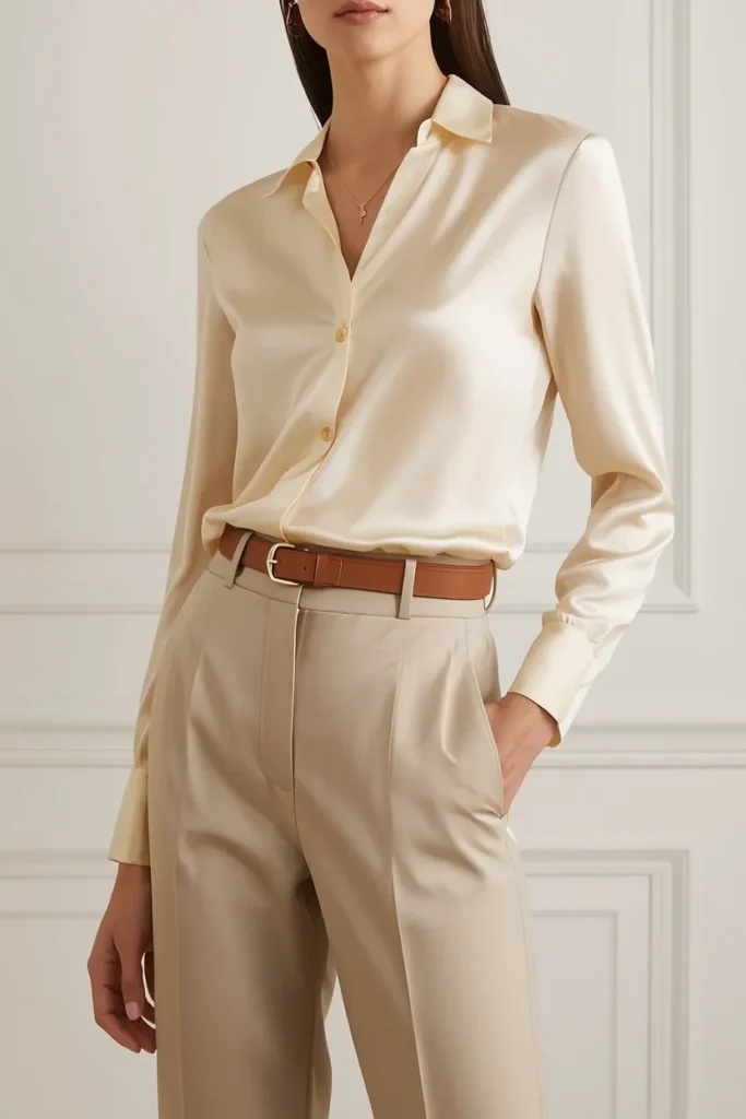 Silk Blouse with Tailored Pants