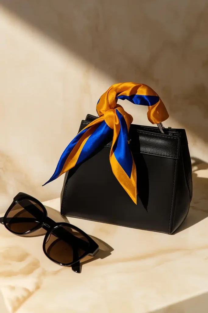 Silk Scarves Tied Around Bags and Necks