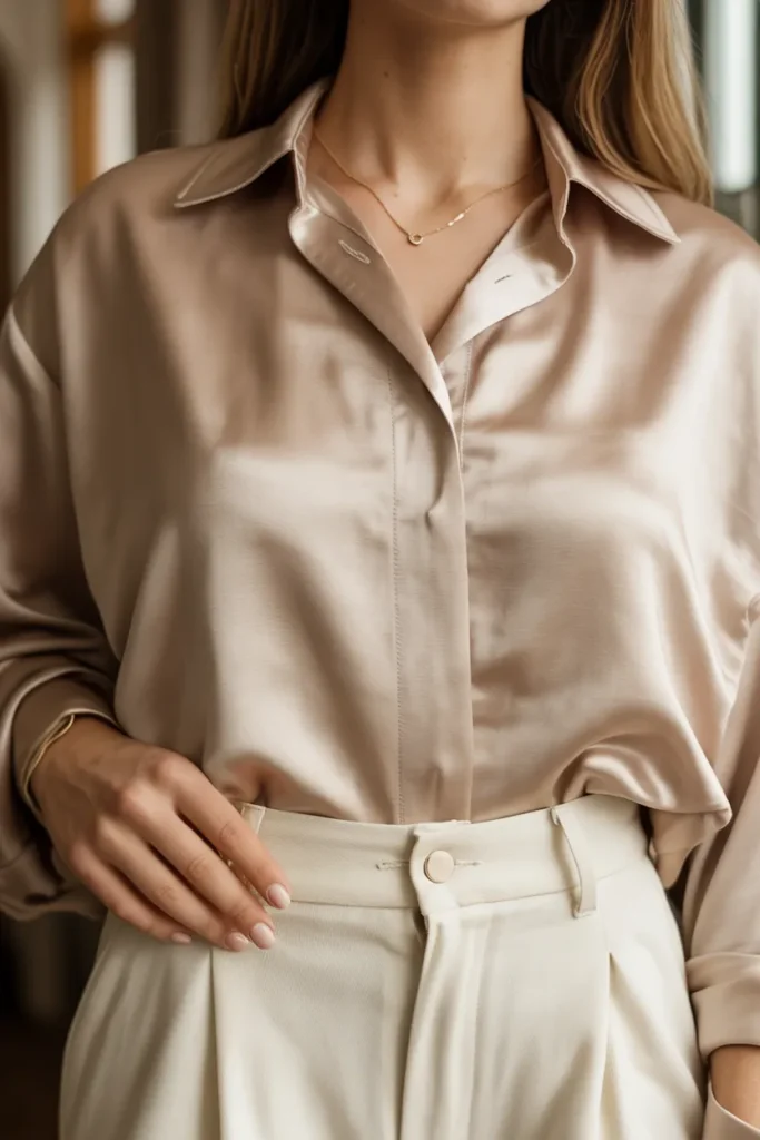 Silk or Satin Blouses in Champagne and Ivory