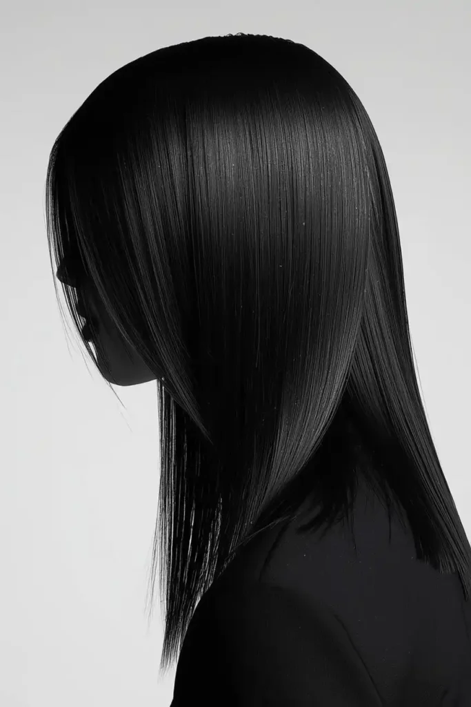 Sleek Side Part With Deep Inky Black Hair