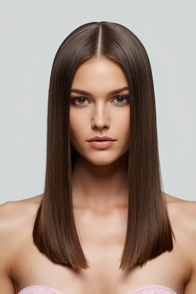 Sleek Straight Hair with Center Part