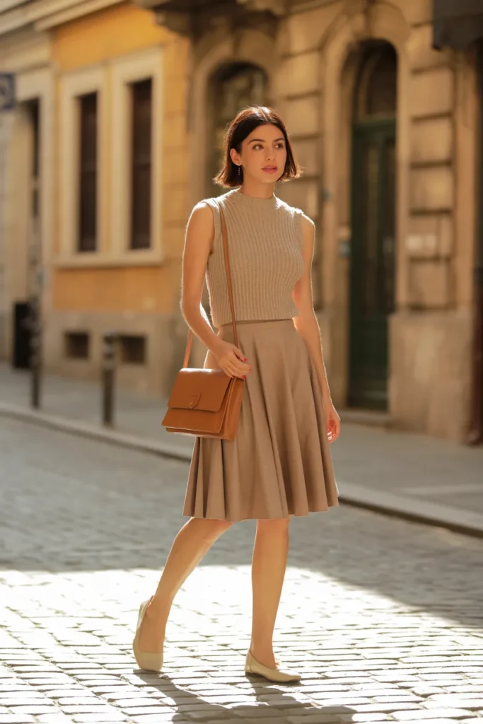 Sleeveless Knit Top with A-Line Skirt