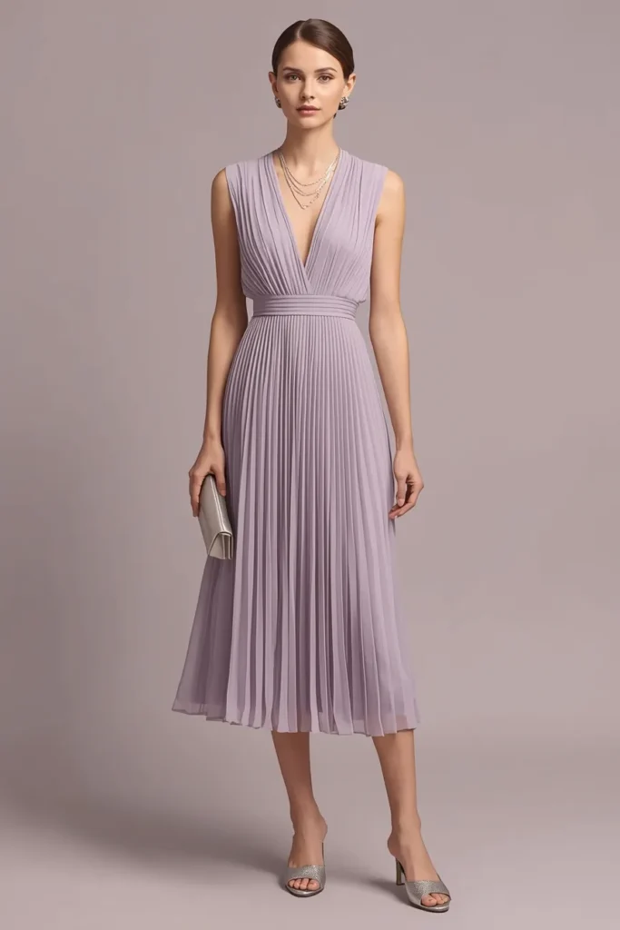 Soft Lilac Pleated Chiffon Dress