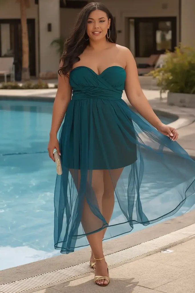 Swimdress with Mesh Overlay Skirt