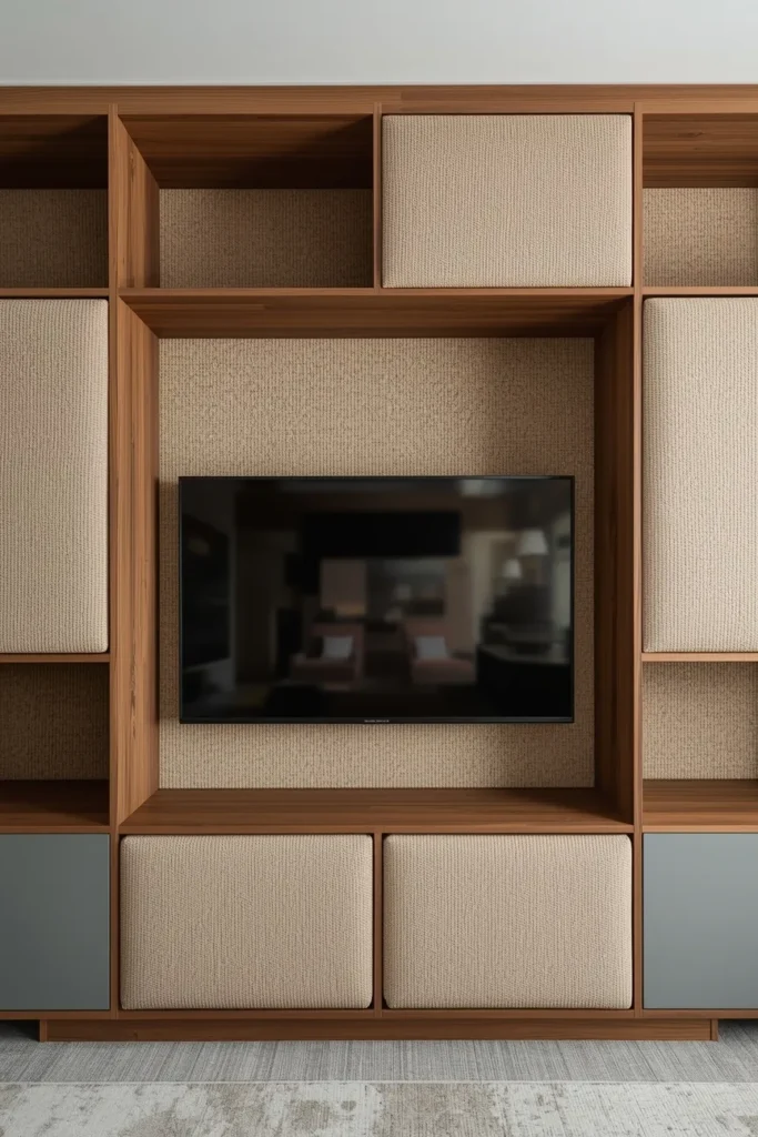  TV Wall Unit With Acoustic Fabric Panel Inserts
