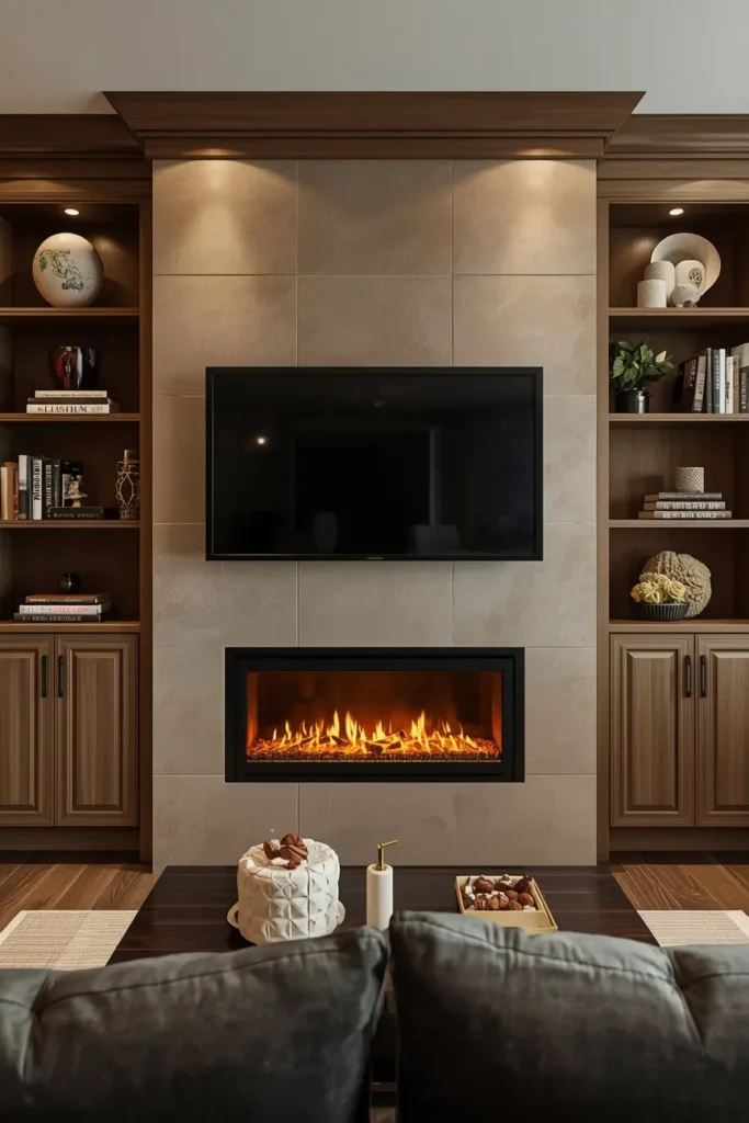 TV Wall Unit With Integrated Fireplace Feature