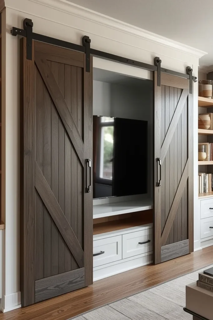 TV Wall Unit With Sliding Barn Door Panels