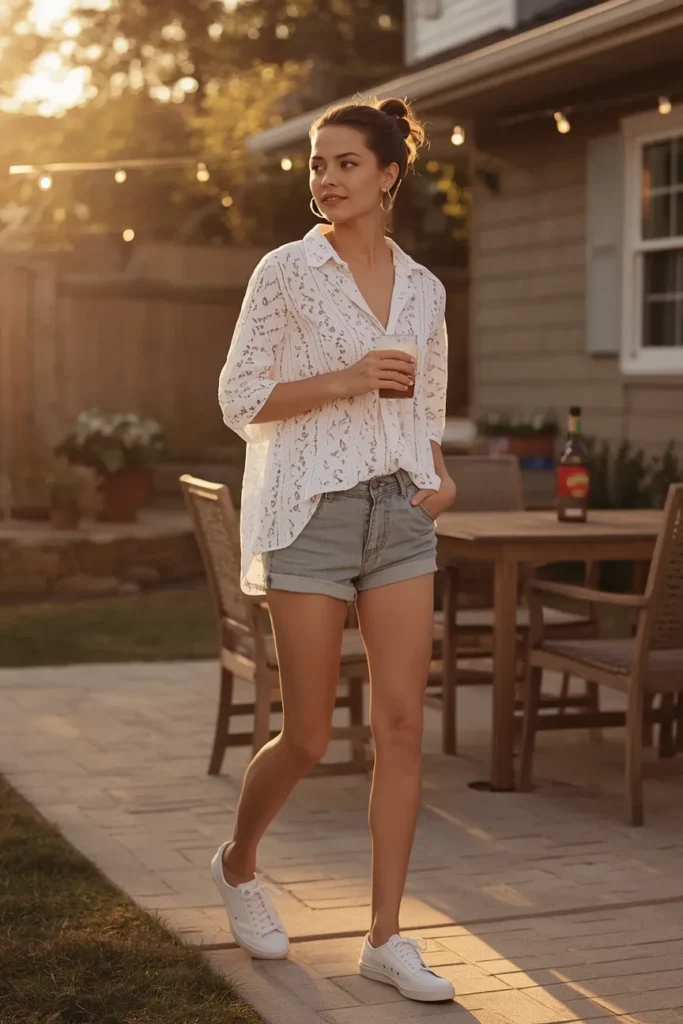 The Classic Denim Shorts and Breezy Blouse Combo