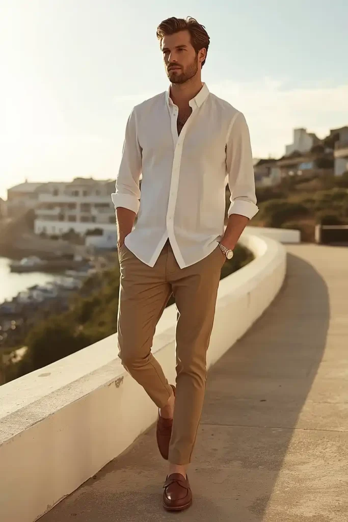 The Classic White Linen Shirt and Chino Combo