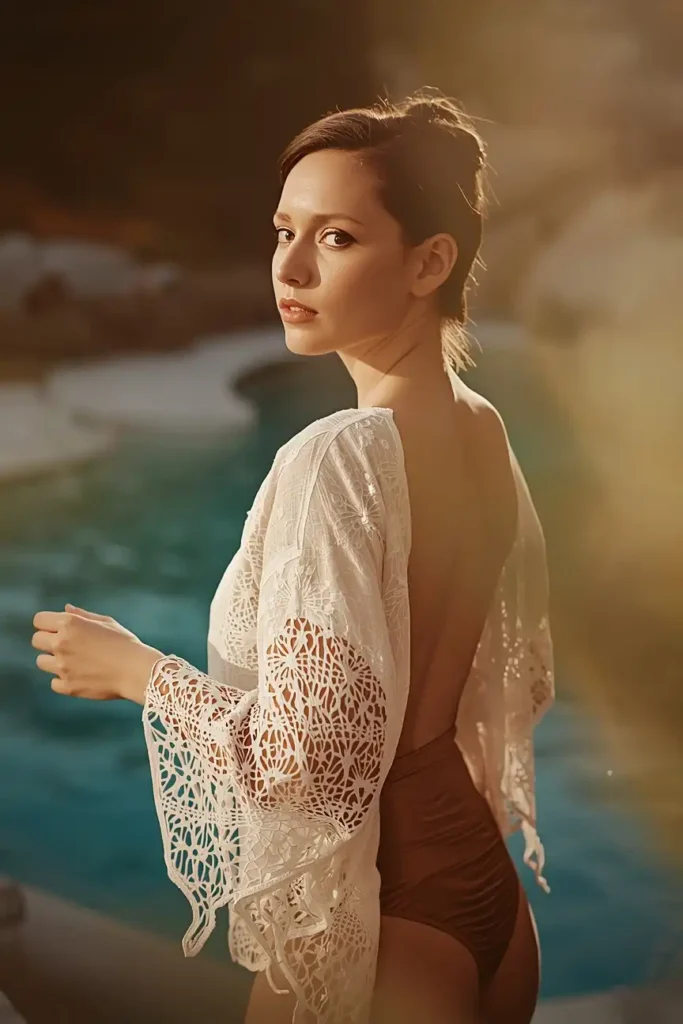 The White Lace Kimono and Neutral Swimsuit