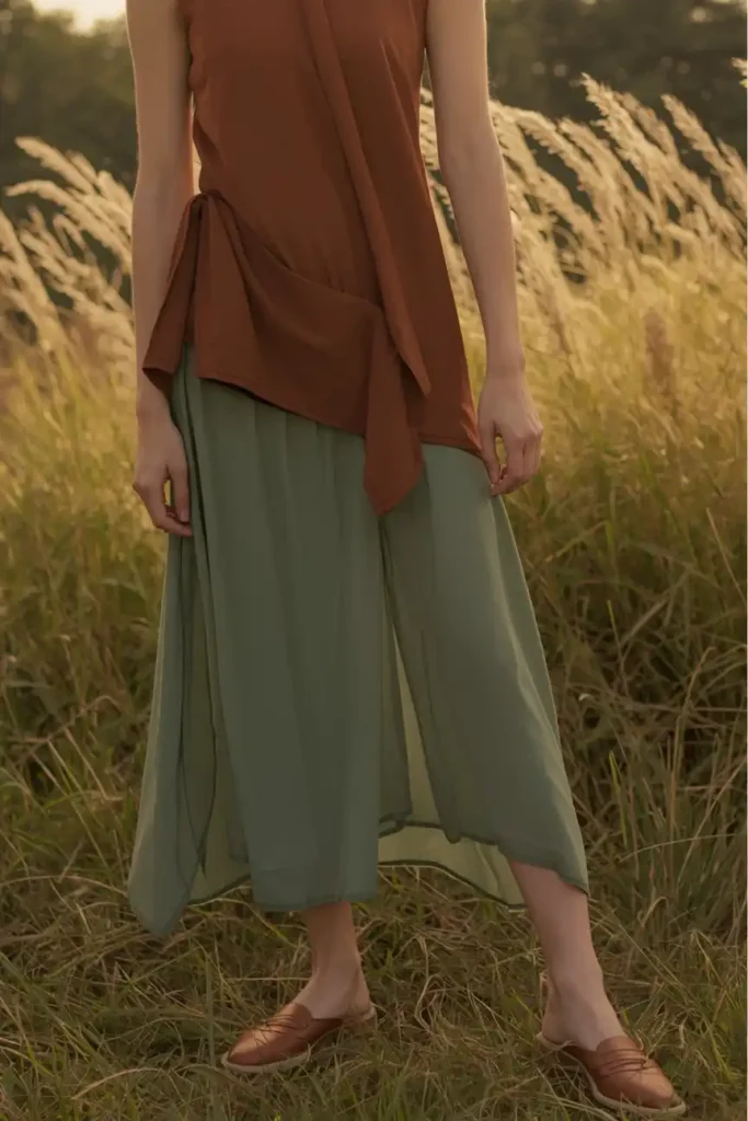 Tucked Into a Flowy Midi Skirt