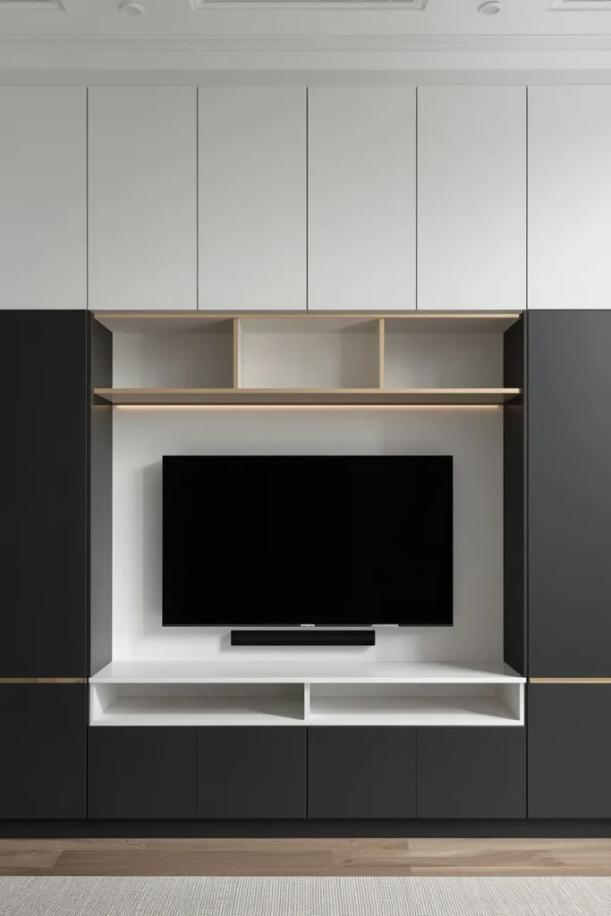 Two-Tone TV Wall Unit in White and Charcoal