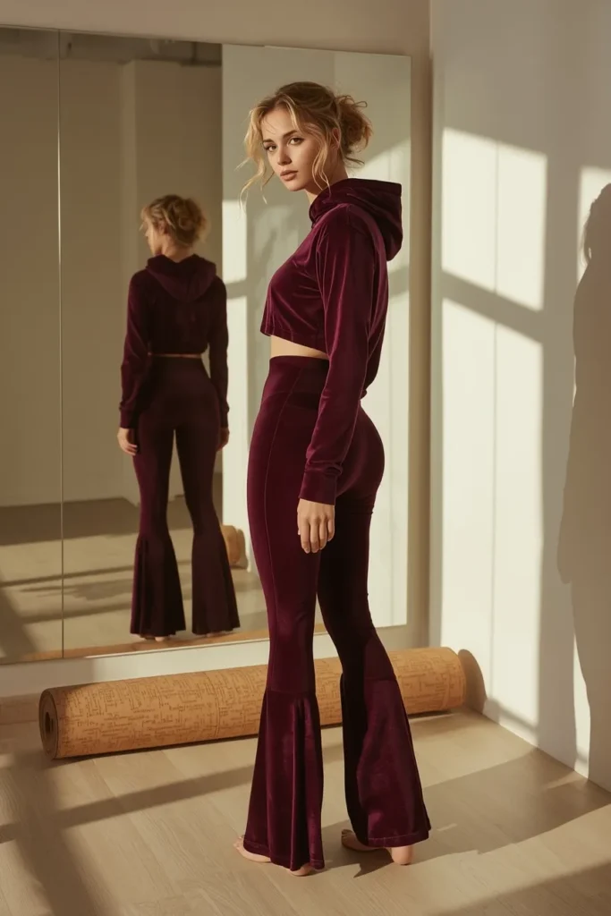 Velvet Flare Leggings With a Cropped Hoodie