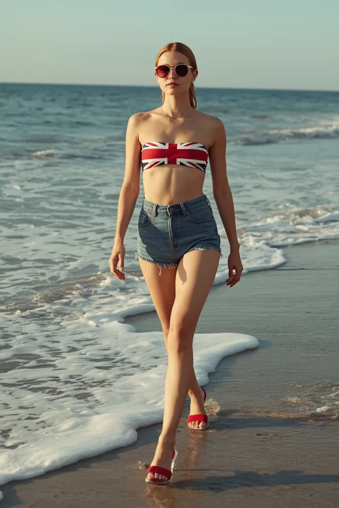 Vintage Flag Bikini with Denim Cutoffs