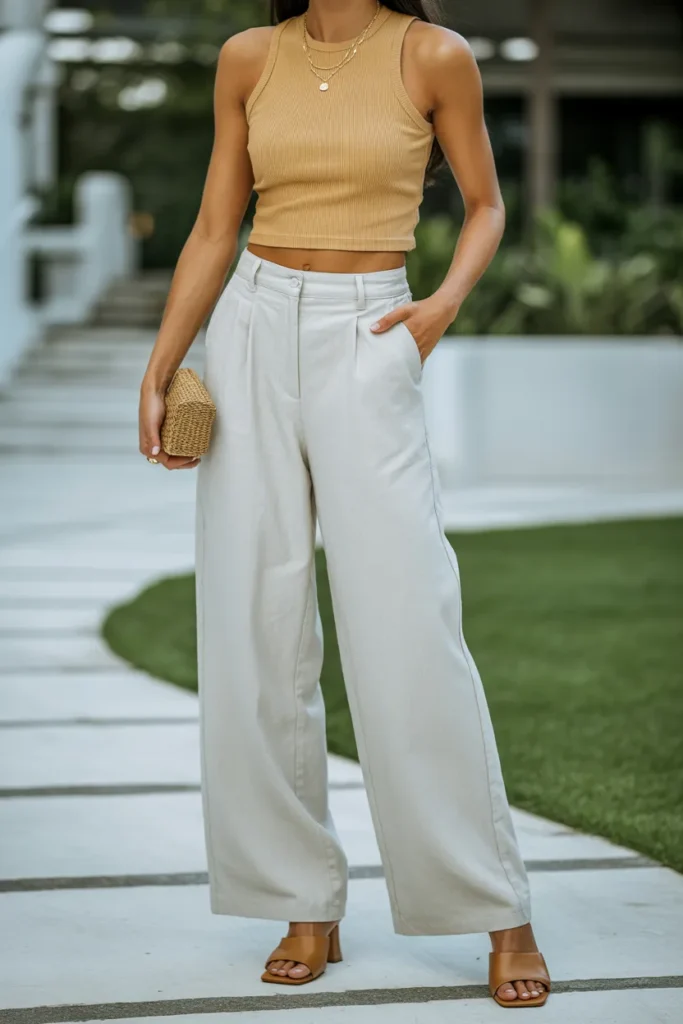 White Wide-Leg Linen Pants and a Crop Top