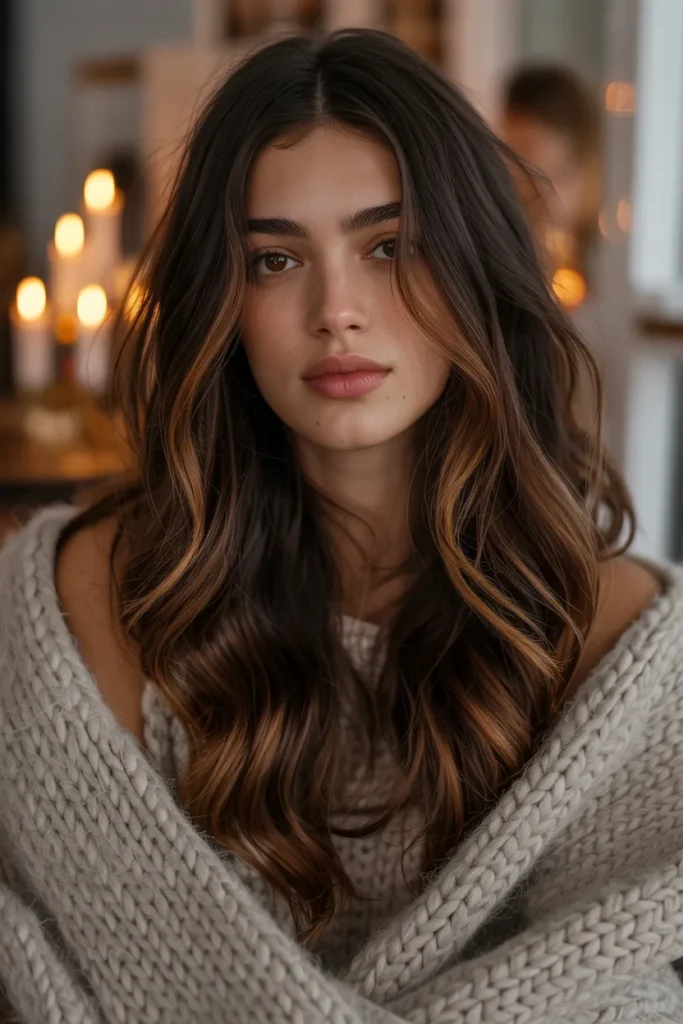Winter Caramel Tones to Warm Up Dark Brown Hair