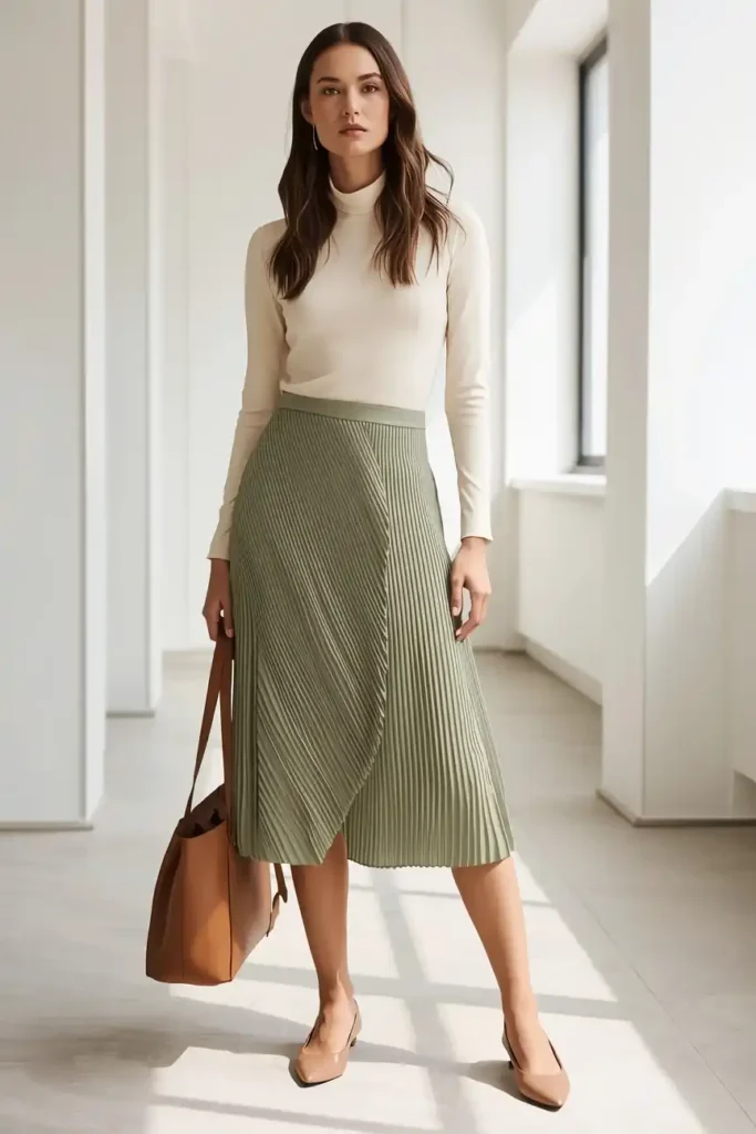 With a Pleated Midi Skirt for the Office