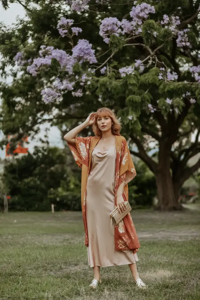 A Lightweight Kimono Over a Simple Slip Dress
