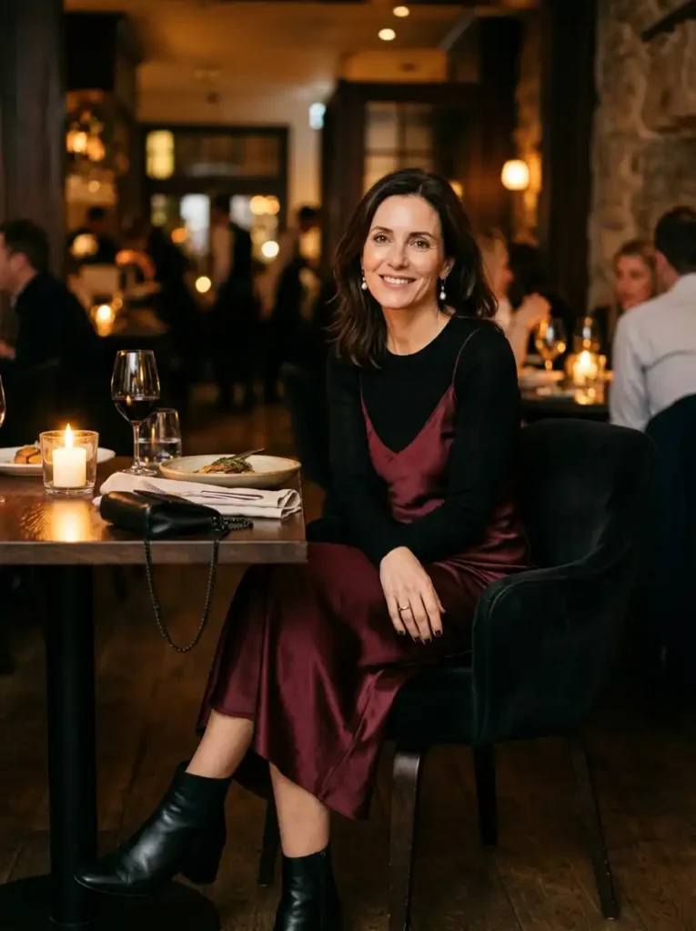 A Slip Dress Over a Fitted Long-Sleeve Top