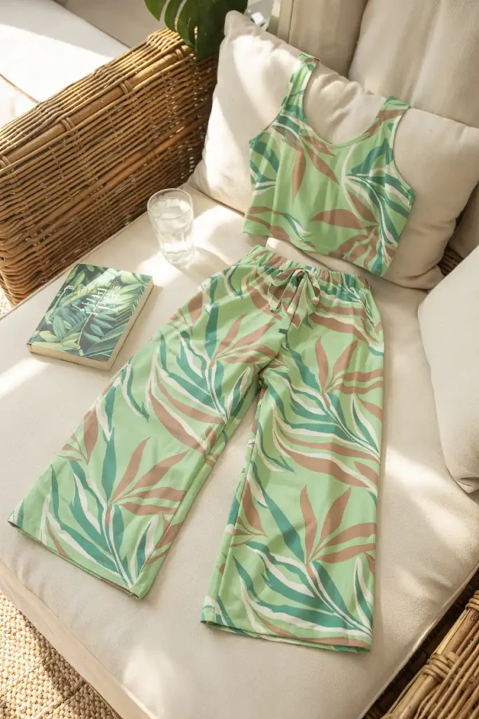 A Tropical Print Two-Piece Set for Sea Day Lounging