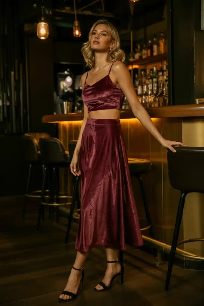 A Velvet Two-Piece Skirt Set