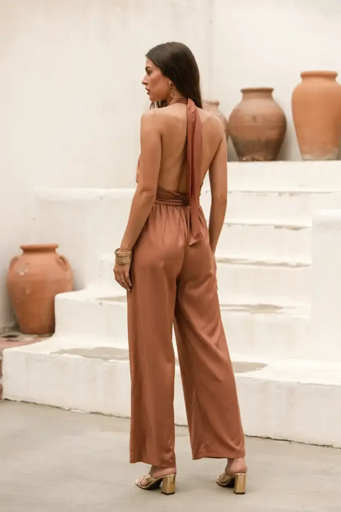 Backless Halter Jumpsuit in Earth Tones