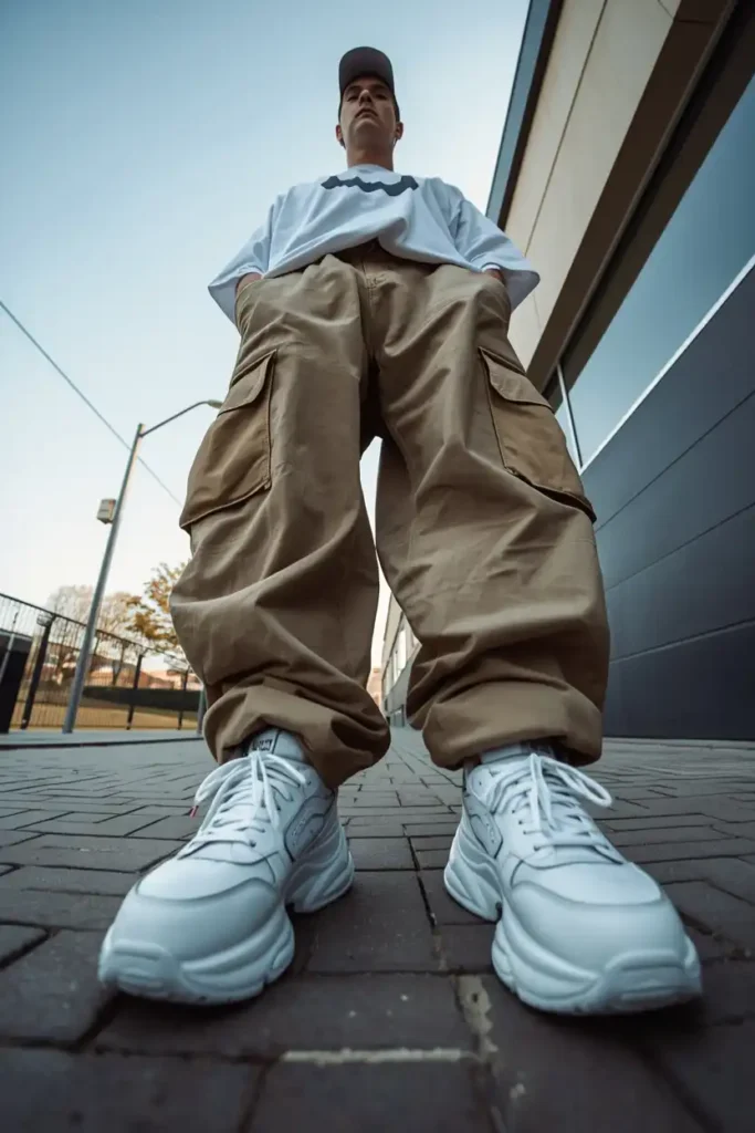 Baggy Cargo Pants with Chunky Sneakers
