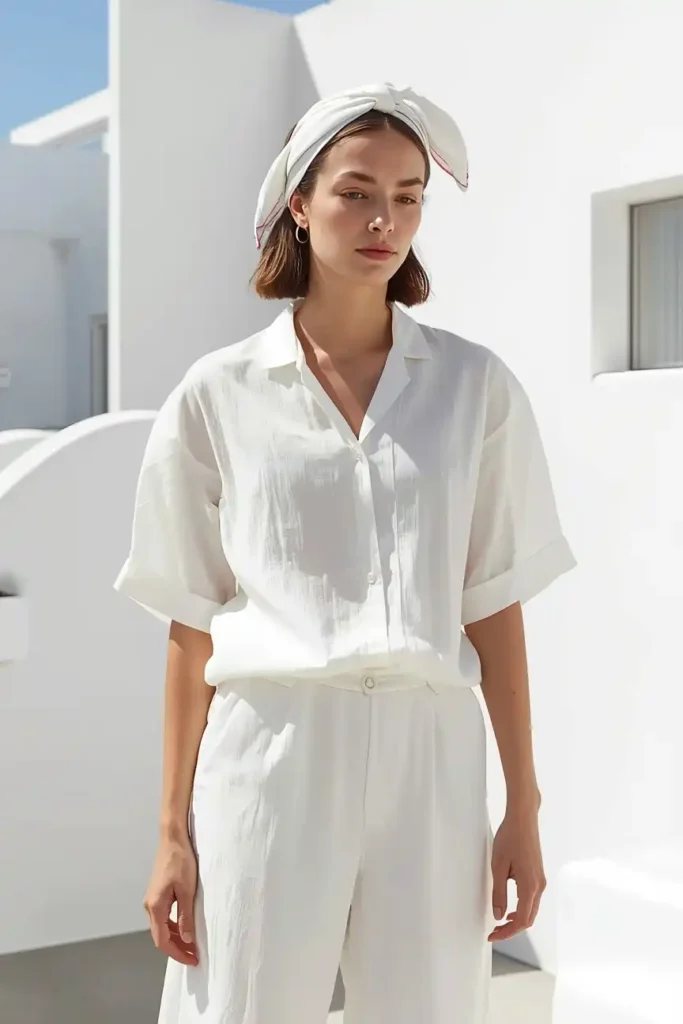 Bandana Headband With an All-White Summer Look