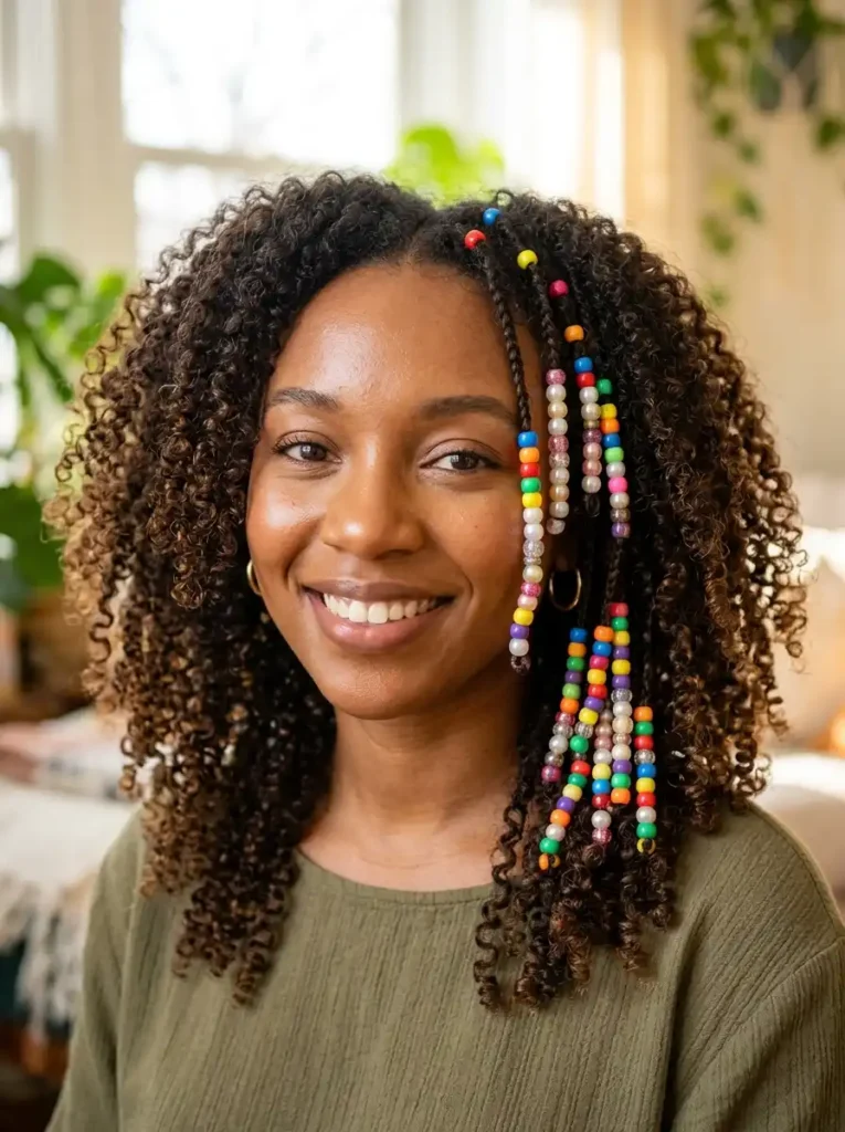Beaded Hair Accessories That Bring Early 2000s Charm to Curly Styles