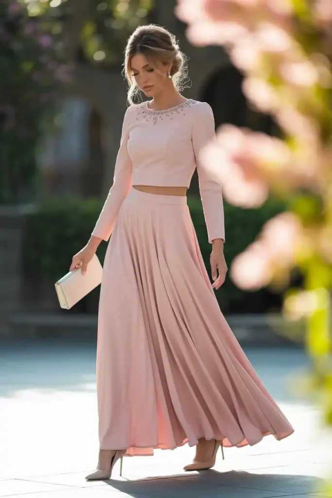 Blush Pink Two-Piece Set That Looks Like a Gown