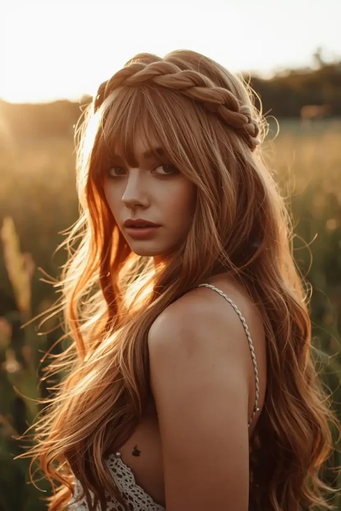 Bohemian Braided Crown with Free Falling Bangs