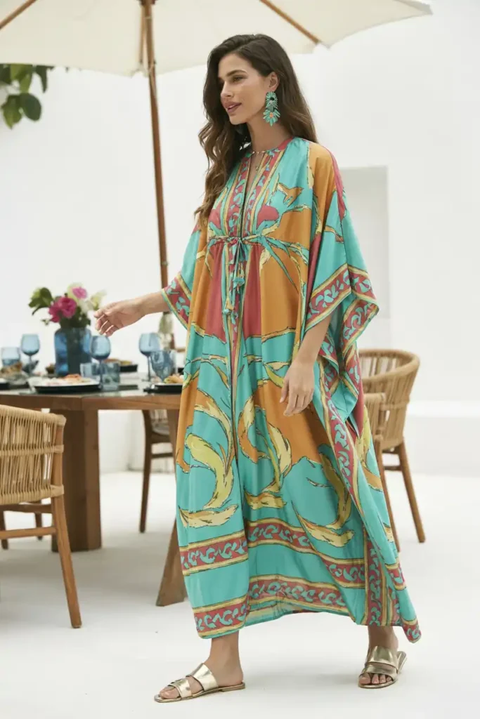 Breezy Kaftan Dress With Statement Earrings