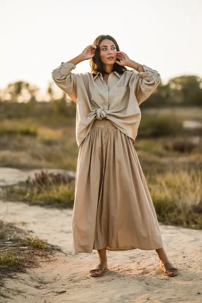 Breezy Maxi Skirt With a Knotted Linen Shirt