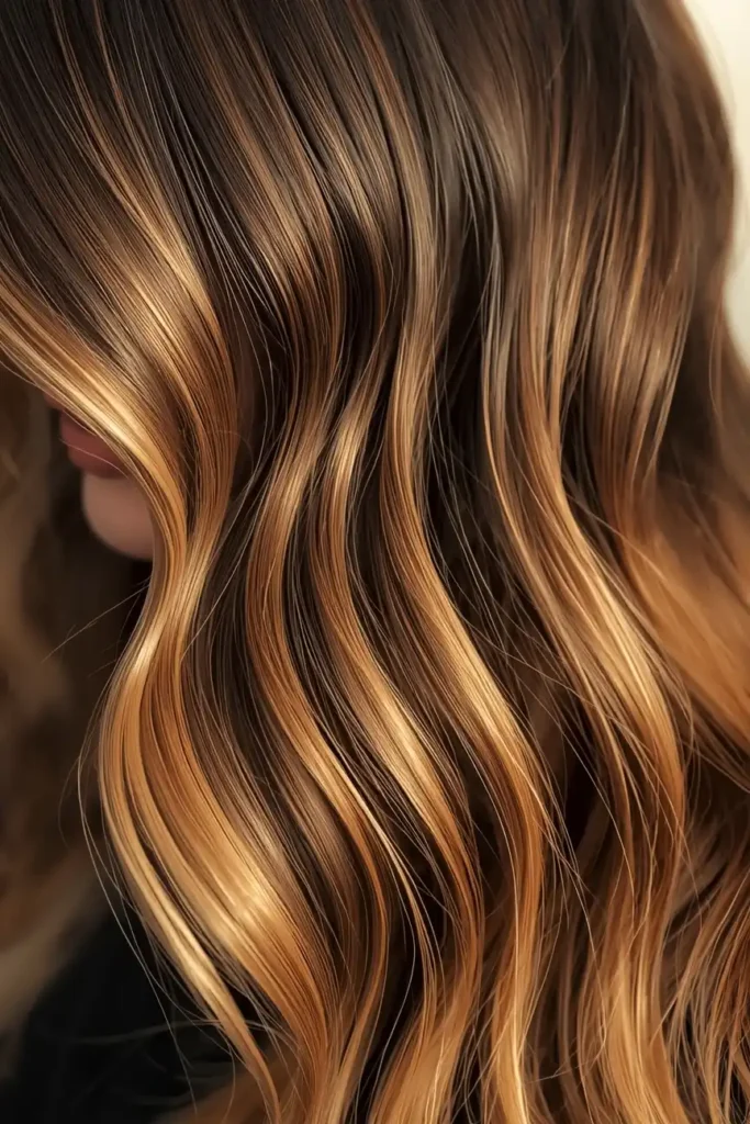 Caramel Balayage on Deep Brown Hair