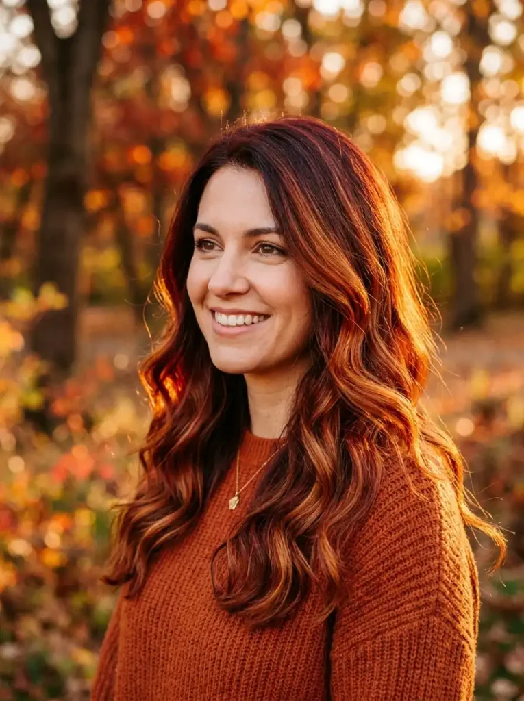 Caramel and Copper Fusion on Dark Auburn Hair