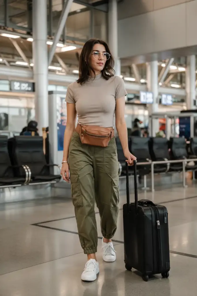 Cargo Pants with a Fitted Mock-Neck Top