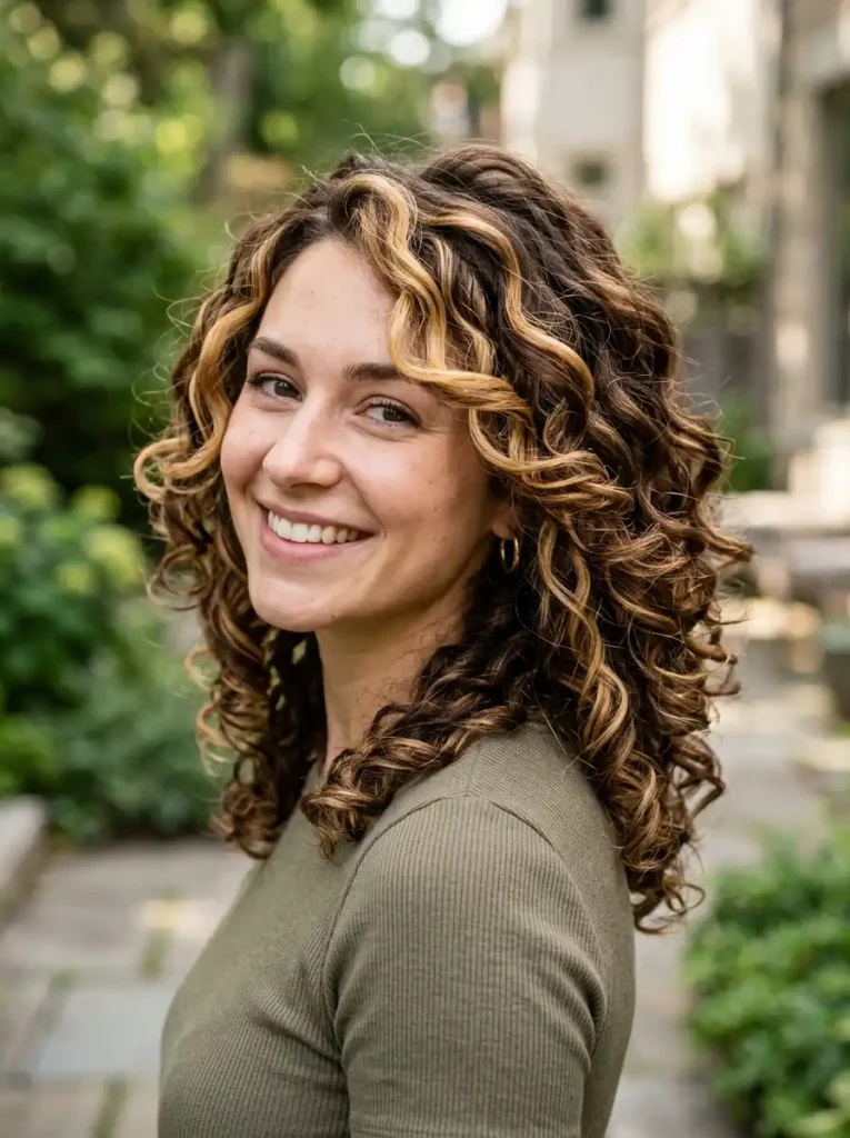 Chunky Highlights on Curly Hair That Bring Y2K Color Back