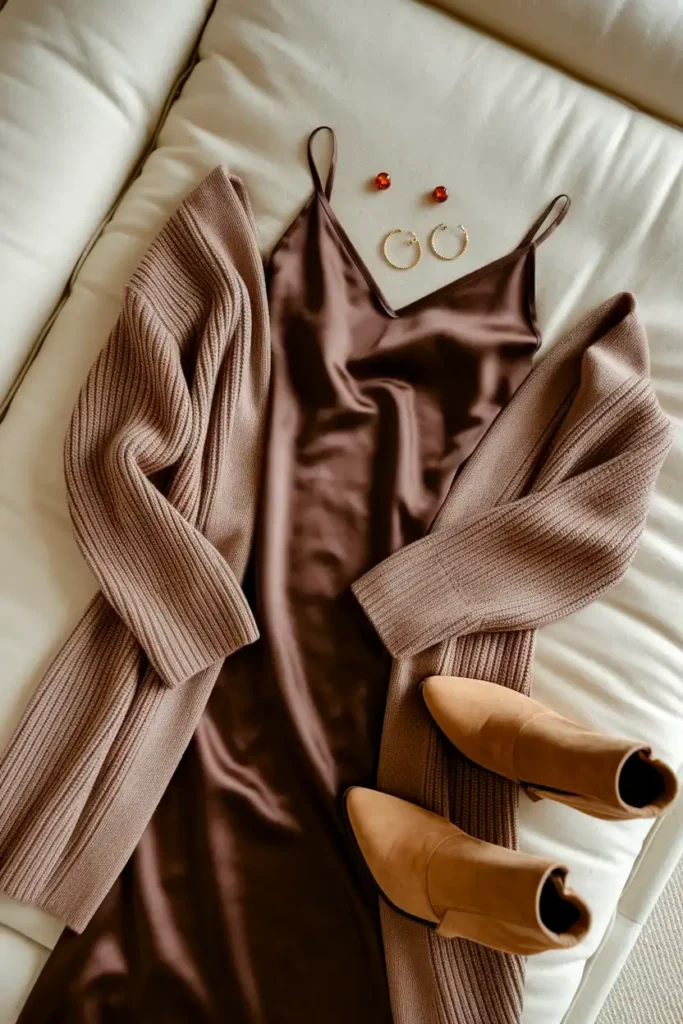 Cozy Cardigan Layered Over a Slip Dress